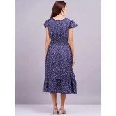 HIGHLIGHT FASHION EXPORT Crepe Printed Midi Womens Fit & Flare Dress - Blue ( Pack of 1 ) - None