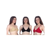 Kiran Enterprises Pack of 3 Cotton Blend Non Padded Womens Everyday Bra ( Black,Gold,Red ) - None