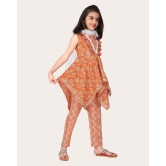 Designer Cotton Print Work Kid Top Bottom With Dupatta Orange-Yellow / 10 - 11 Years