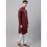 Mens Maroon Cotton Silk Mirror Work Kurta Pyjama-XL / Maroon