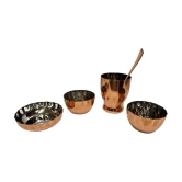 Dynore - 7 Pcs Copper Plated Dinner Set Gold Stainless Steel Dinner Set ( Pack of 7 ) - Gold