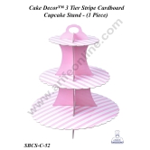 Cake Decor™ 3 Tier Stripe Cardboard Cupcake Stand - (1 Piece)-PINK