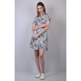 OWO THE LABEL Paper Print Collared Neckline Dress (OTL-DRS1020)-Grey / L