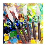 ECLET Palette Painting Knives - Set of 5 Various Sizes & Shapes, Stainless Steel Scraper Spatula with Polished Brown Handle for Artist Canvas Oil Paint Mixing Colour(C)