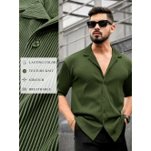 Stripe Textured Olive Half Sleeve Shirt-XL / Olive