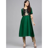 Women Green & Black Yoke Design A-Line Kurta