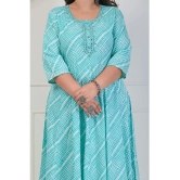 Swasti Cotton Blend Printed Anarkali Womens Kurti - Turquoise ( Pack of 1 ) - None