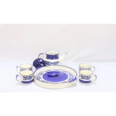 Khurja Pottery Murli Mug Tea Set White & Blue Color Big