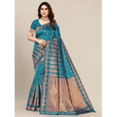 Om Shantam Sarees - Teal Banarasi Silk Saree With Blouse Piece ( Pack of 1 ) - Teal