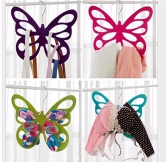 CONNECTWIDE? Flocking Butterfly Type Hanger Flocking Plastic Scarves Hangers for Tie, Scarf holders butterfly design with velvet flocculation, Non-Slip Flocked Scarf Tie Belt Clothes Wardrobe Holder Hook Hanger 12 openings, 29 x 23.5 cm. ( Pink)