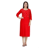 HIGHLIGHT FASHION EXPORT - Red Rayon Womens Straight Kurti - M