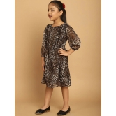 MINI & MING Girls Animal Printed Puff Sleeve Georgette A-Line Dress