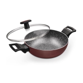 Milton Pro Cook Granito Induction Kadhai With Glass Lid, 30 cm / 4.9 Litre, Maroon