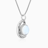 Oxidised Silver Moonstone Crescent Pendant with Box Chain