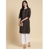 Rangita Women Rayon Black Gold Printed Knee Length Straight Kurti - None