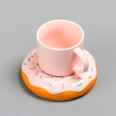 K-Inspired Macaroon Coffee Mug with Doughnut Saucer-Light Pink