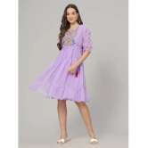 JC4U Crepe Embroidered Knee Length Womens Fit & Flare Dress - Purple ( Pack of 1 ) - None