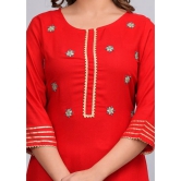 MAUKA Rayon Embroidered Straight Womens Kurti - Red ( Pack of 1 ) - None