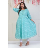 Swasti Cotton Blend Printed Anarkali Womens Kurti - Turquoise ( Pack of 1 ) - None