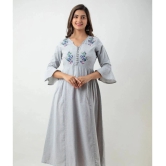 MAUKA - Silver Cotton Womens Flared Kurti ( Pack of 1 ) - None