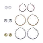 Silver Shine Stylish Fashion Earring Combo 3 Bali With 3 Studs Set For Women Girls - Multi Color