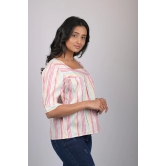 Magic cotton for women western wear Light Pink Striped Top With Square Neck (OTL-TPS1069)-Pink / XXL