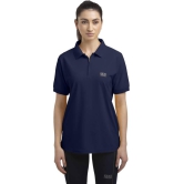 Women Solid Zip Neck Polyester Dark Blue T-Shirt