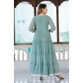 Sea Green Hand Block Printed Anarkali Set S