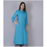 Doriya - Turquoise Rayon Women's Front Slit Kurti - None