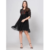 JC4U Crepe Embroidered Knee Length Womens Fit & Flare Dress - Black ( Pack of 1 ) - None