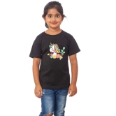 Girls Cotton Unicorn Face Half Sleeve TShirt (Black) PID41487