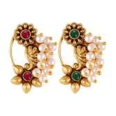 Vivastri Premium &  CZ Pearl Studded Gold Plated Evergreen Nath For Women & Girls-VIVA1180NTH-CMB - Multi Color