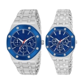 acnos Silver Stainless Steel Analog Couples Watch