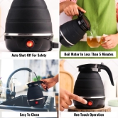 Kuber Industries Pack of 2 Foldable Electric Kettle, 600ML, Silicone Body, 304-Stainless Steel Base, Leak Proof, Portable, 600W, Black-Kuber Industries Foldable Electric Kettle 600ML, Silicone Bo