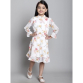 MINI & MING Girls Floral Printed Bell Sleeve Georgette Fit & Flare Dress