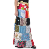 Solitary-Star Printed Long Boho Wrap-On Long Skirt from Gujarat with Patch Work