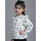 MINI & MING Girls Floral Printed Round Neck Puff Sleeves Pleated Blouson Top