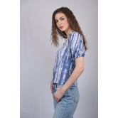 Blue Multicolor Floral Print V-Neck Puff Sleeve Top (OTL-TPS1005)-Blue / M