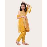 Designer Cotton Print Work Kid Top Bottom With Dupatta Yellow-Yellow / 5 - 6 Years