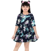 Naughty Ninos Girls Navy Blue Floral Printed Fit & Flared Dress - None