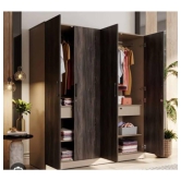 Wood 4 Door Wardrobe  (Finish Color - Frappe & Wyoming Maple with Shelves, Drawers, Partition & Hanging Spaces, Mirror Included, Knock Down)