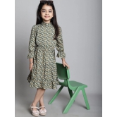 MINI & MING Girls Floral Print Mock Neck Bell Sleeves Crepe Fit & Flare Midi Dress