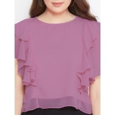 Women Mauve Ruffle Top With Flutter Sleeves