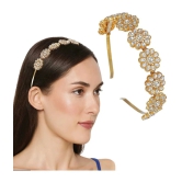 Lykaa Kundan Hairband Floral Design MathaPatti Gold-Plated Hair Band For Women - 1 Pack (Golden) - Multi