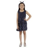 Kids Cave dress for girls fit and flare with Bow fabric printed rayon (Color_Blue, Size_3 Years to 12 Years) - None