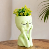 Meditative Fairy Handmade & Hand-Painted Terracotta Table Planter Flower Pot (8.5 Inch, Green)