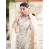 Apnisha Silk Woven Saree With Blouse Piece - White ( Pack of 1 ) - White