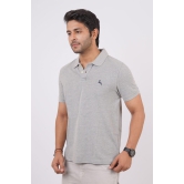 Men's Grey Melange Embroidery Polo T-Shirt