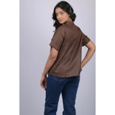 Halfsleeve top party wear western wear trending top Dark Brown Colour V-Neck Top With Collar (OTL-TPS1046)-Brown / XL