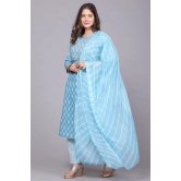 kurti with Pant and beautiful lehriya chiffon dupatta-XXL / Sky Blue